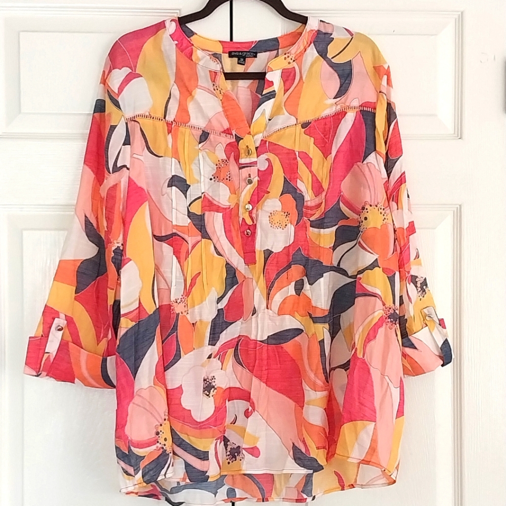Ava & Grace Popover Top Tunic Size 3X Roll Tab Sleeves Office Teacher